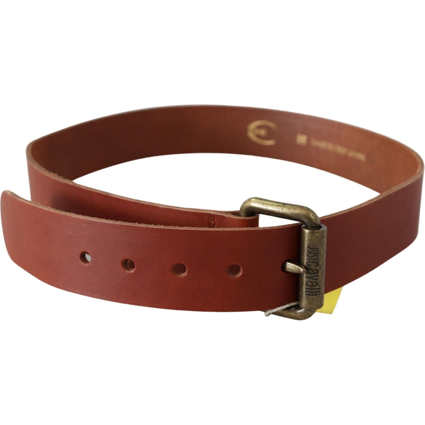 Just Cavalli Brown Leather Logo Bronze Rustic Metal Buckle Belt Belt