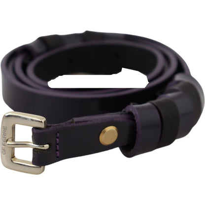 GF Ferre Black Leather Thin Gold Metal Chrome Buckle Belt Belt