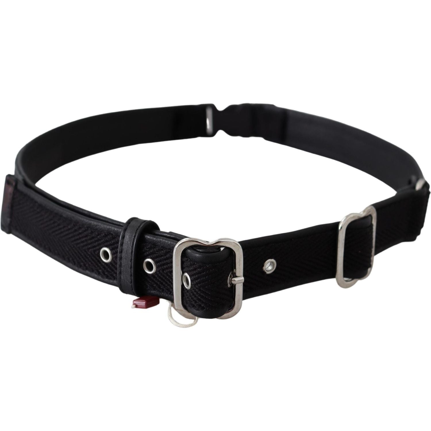 GF Ferre Black Leather Silver Chrome Metal Buckle Belt