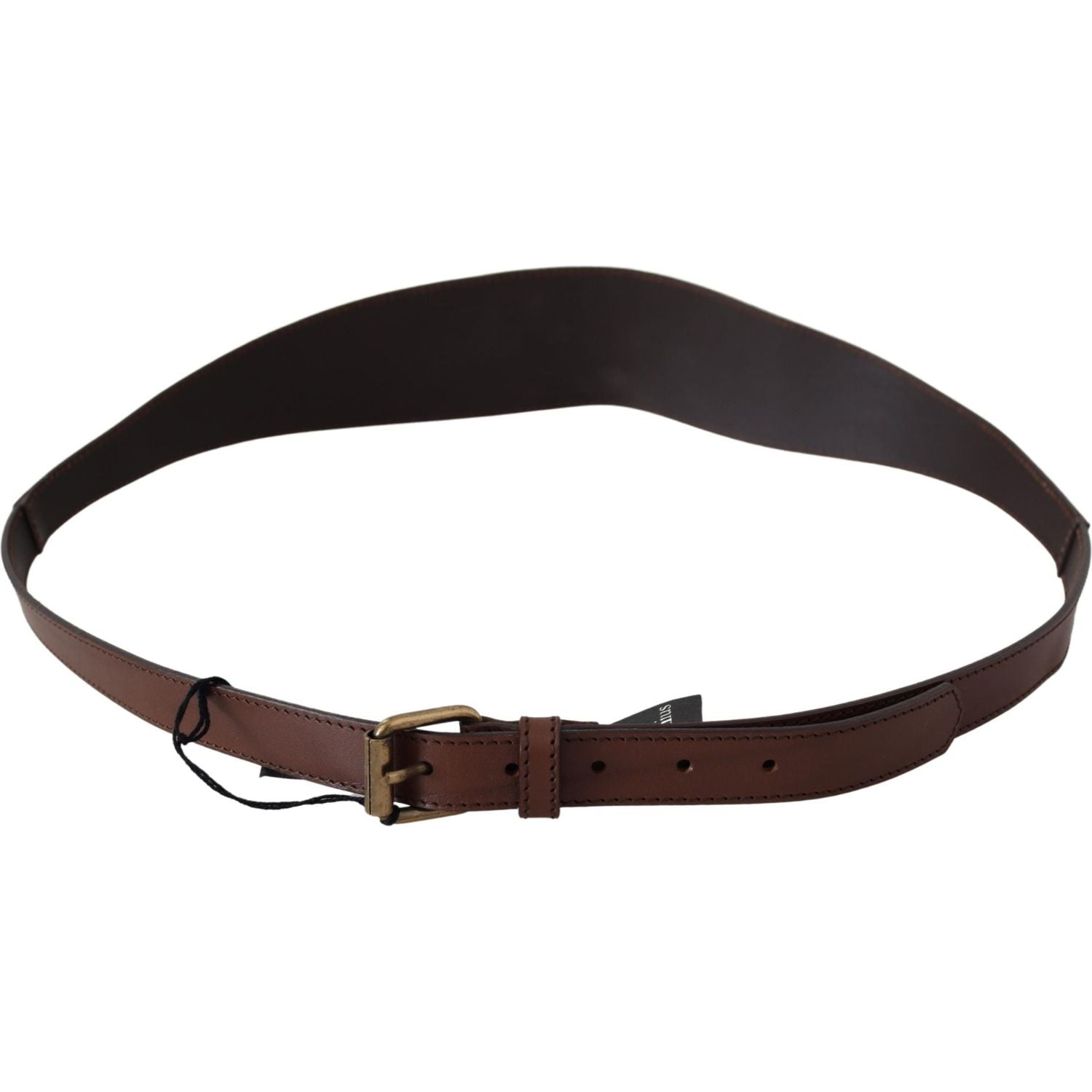 PLEIN SUD Brown Leather Gold Metal Buckle Belt