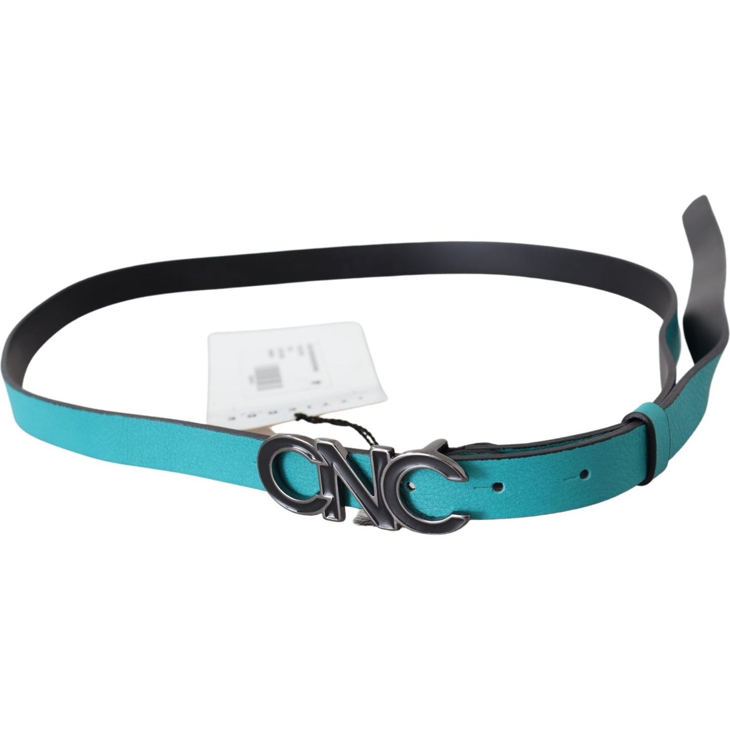 Costume National Blue Green Leather Logo Silver Buckle Belt Belt