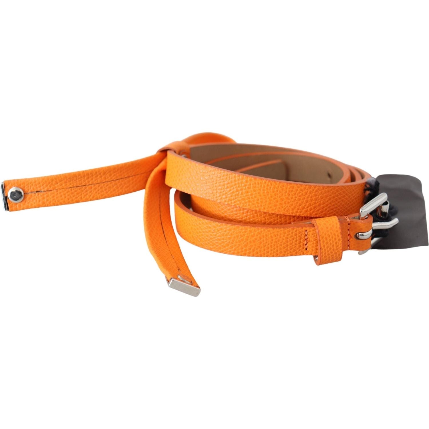 Scervino Street Orange Tangerine Leather Slim Silver Metal Buckle Belt