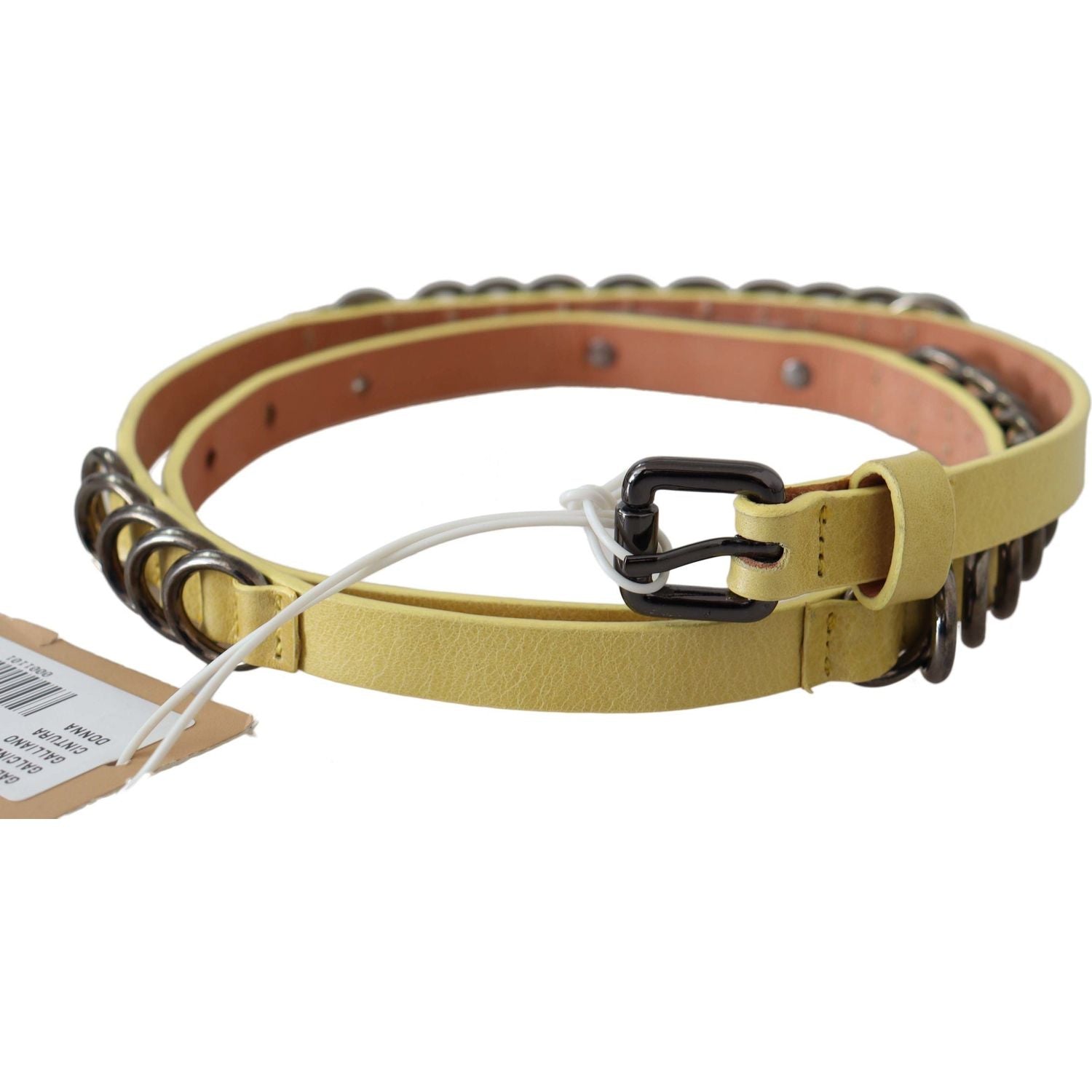 John Galliano Yellow Leather Luxury Slim Buckle Fancy Belt