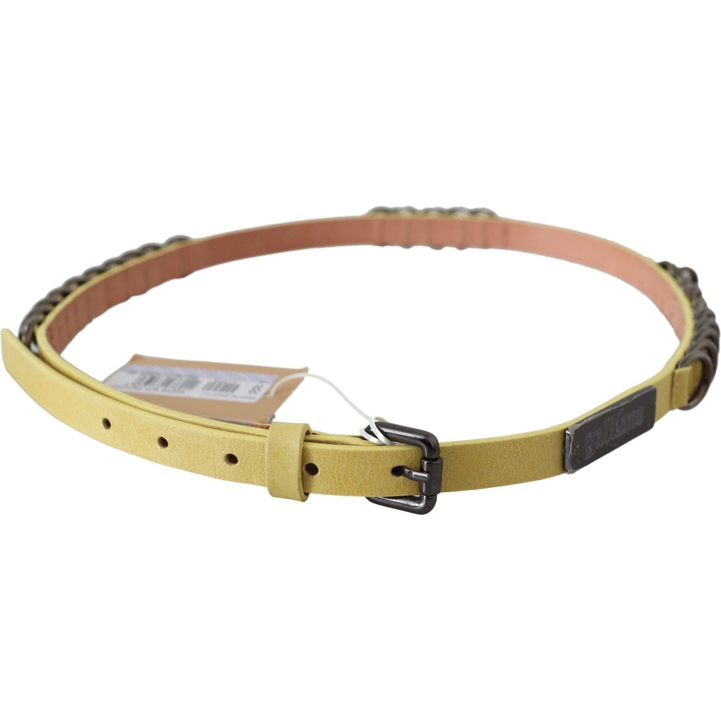 John Galliano Yellow Leather Luxury Slim Buckle Fancy Belt Belt