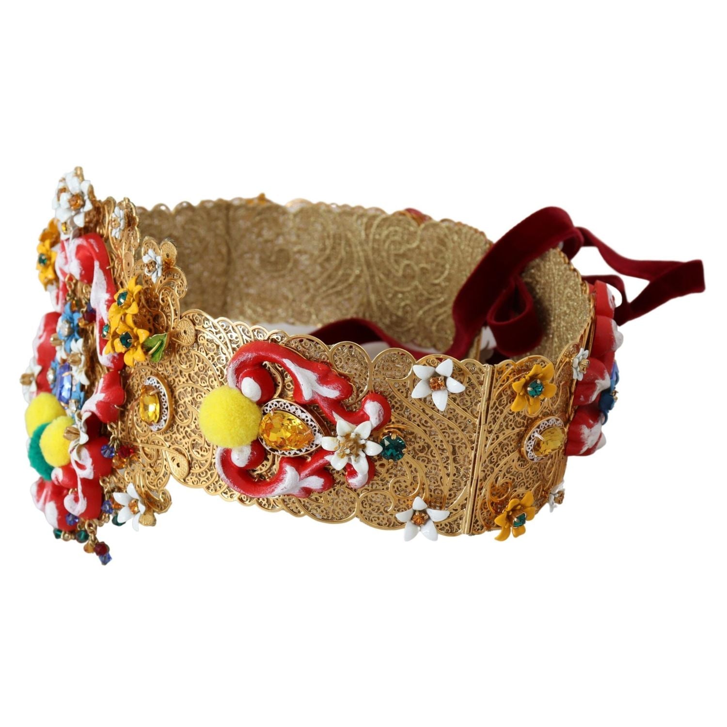 Dolce & Gabbana Embellished Floral Crystal Wide Waist Carretto Belt