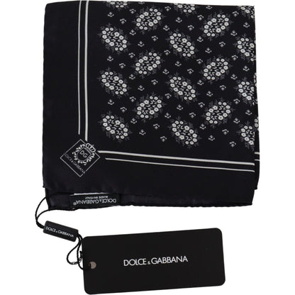 Dolce & Gabbana Black Patterned Square Scarf Silk Handkerchief