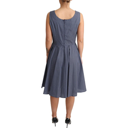 Dolce & Gabbana Blue Polka Cotton A-Line Stretch Dress