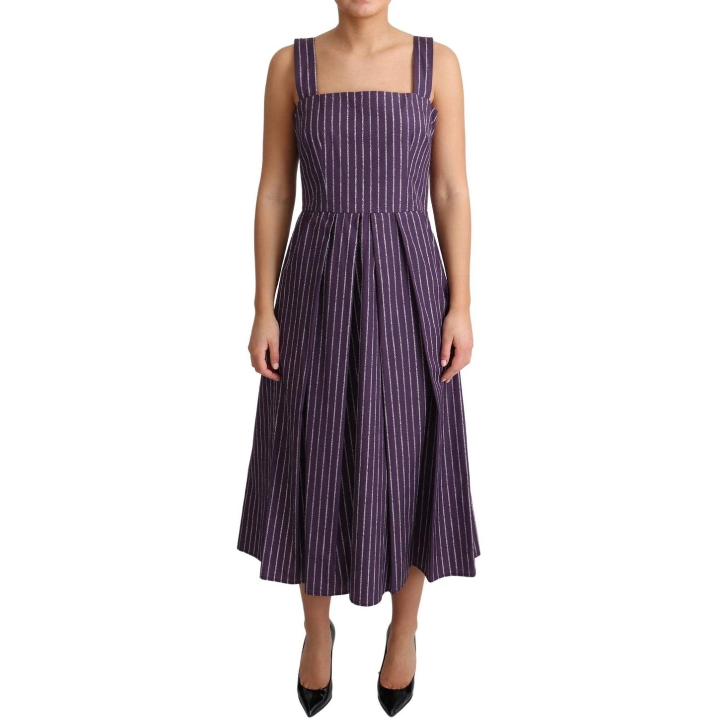 Dolce & Gabbana Purple Striped Cotton A-Line Stretch Dress