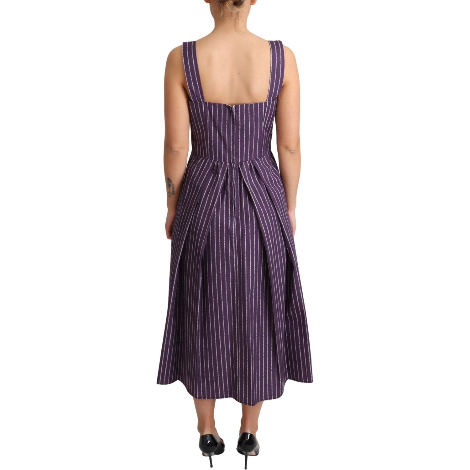 Dolce & Gabbana Purple Striped Cotton A-Line Stretch Dress