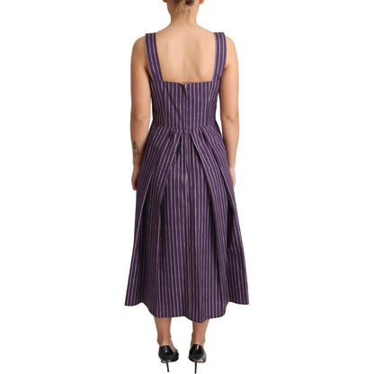 Dolce & Gabbana Purple Striped Cotton A-Line Stretch Dress