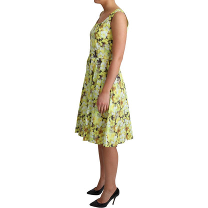 Dolce & Gabbana Yellow Floral Cotton Stretch Gown Dress