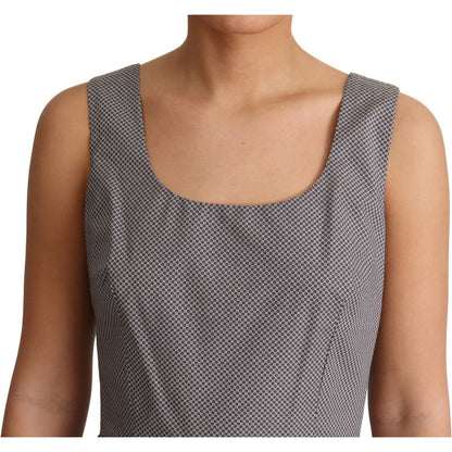 Dolce & Gabbana Blue Beige Geometric Cotton A-Line Dress