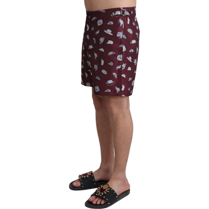 Dolce & Gabbana Maroon Hats Print Beachwear Shorts Swimwear