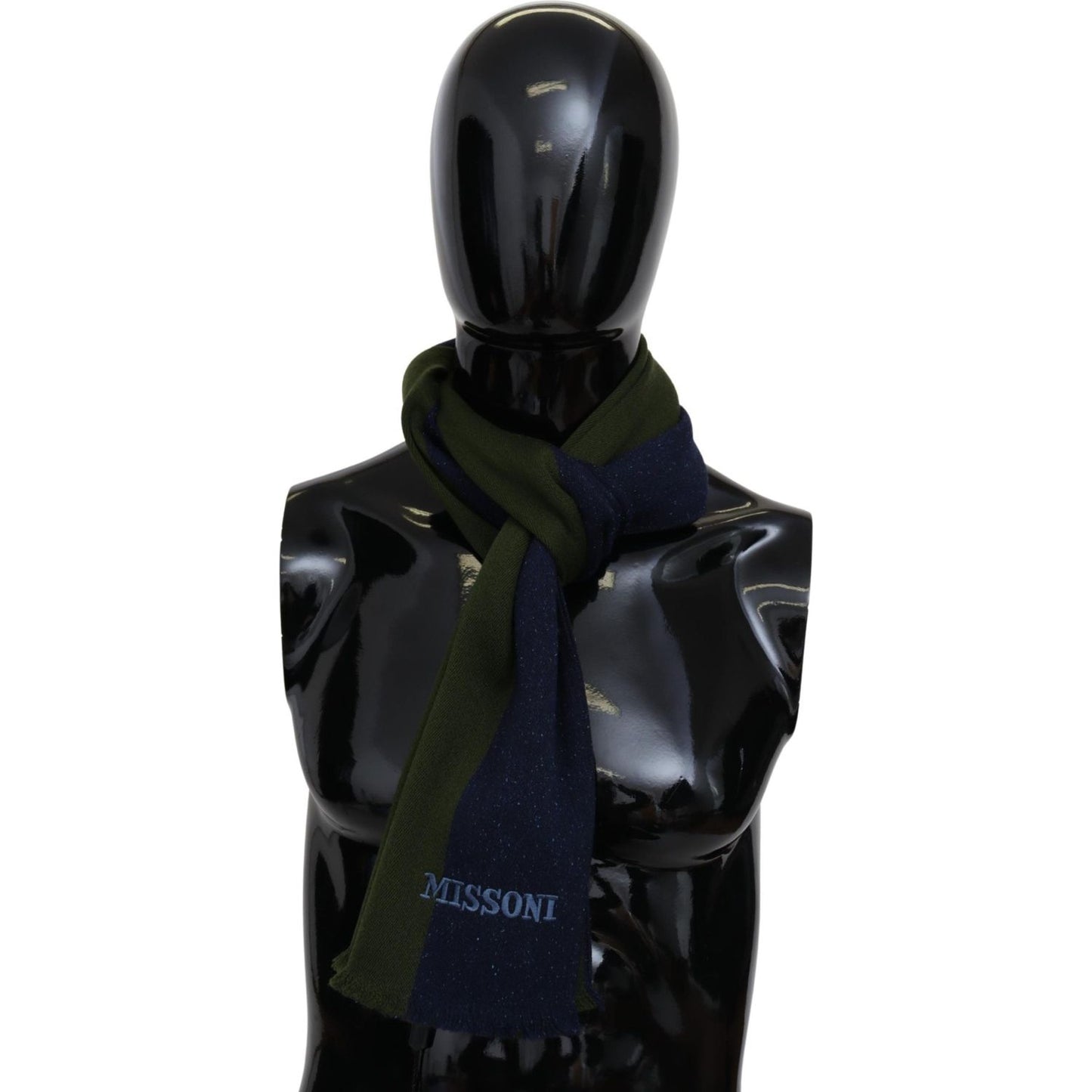 Missoni Green Striped Wool Unisex Neck Wrap Shawl Blue