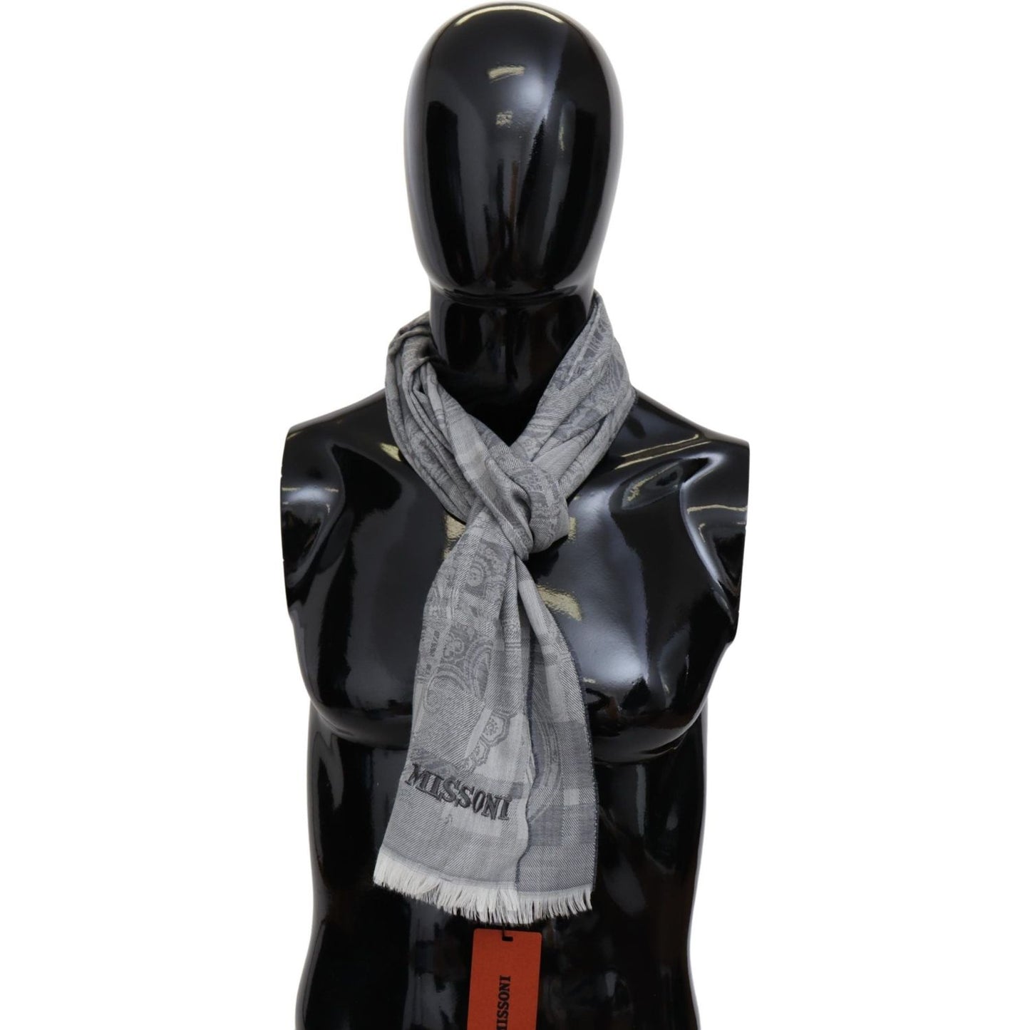 Missoni Gray Floral Wool Unisex Neck Wrap Fringes Scarf