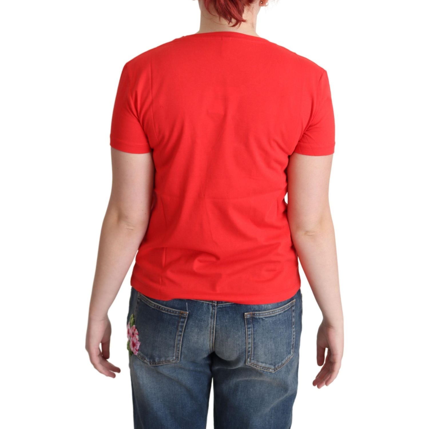 Moschino Red Printed Cotton Short Sleeves Tops Blouse T-shirt