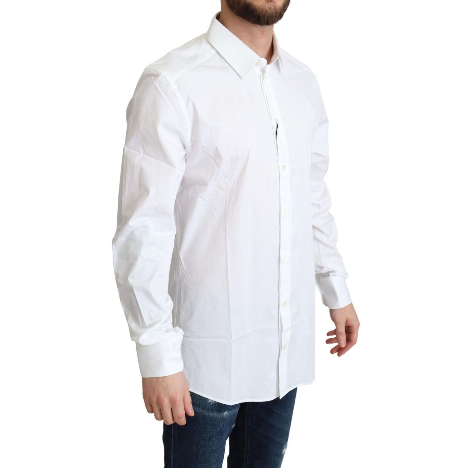 Dolce & Gabbana White Cotton Stretch Men Dress Formal Shirt