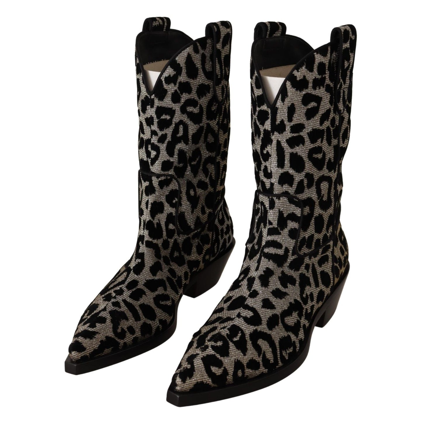 Dolce & Gabbana Gray Black Leopard Cowboy Boots Shoes