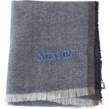 Missoni Gray Striped Wool Unisex Neck Wrap Fringes Scarf
