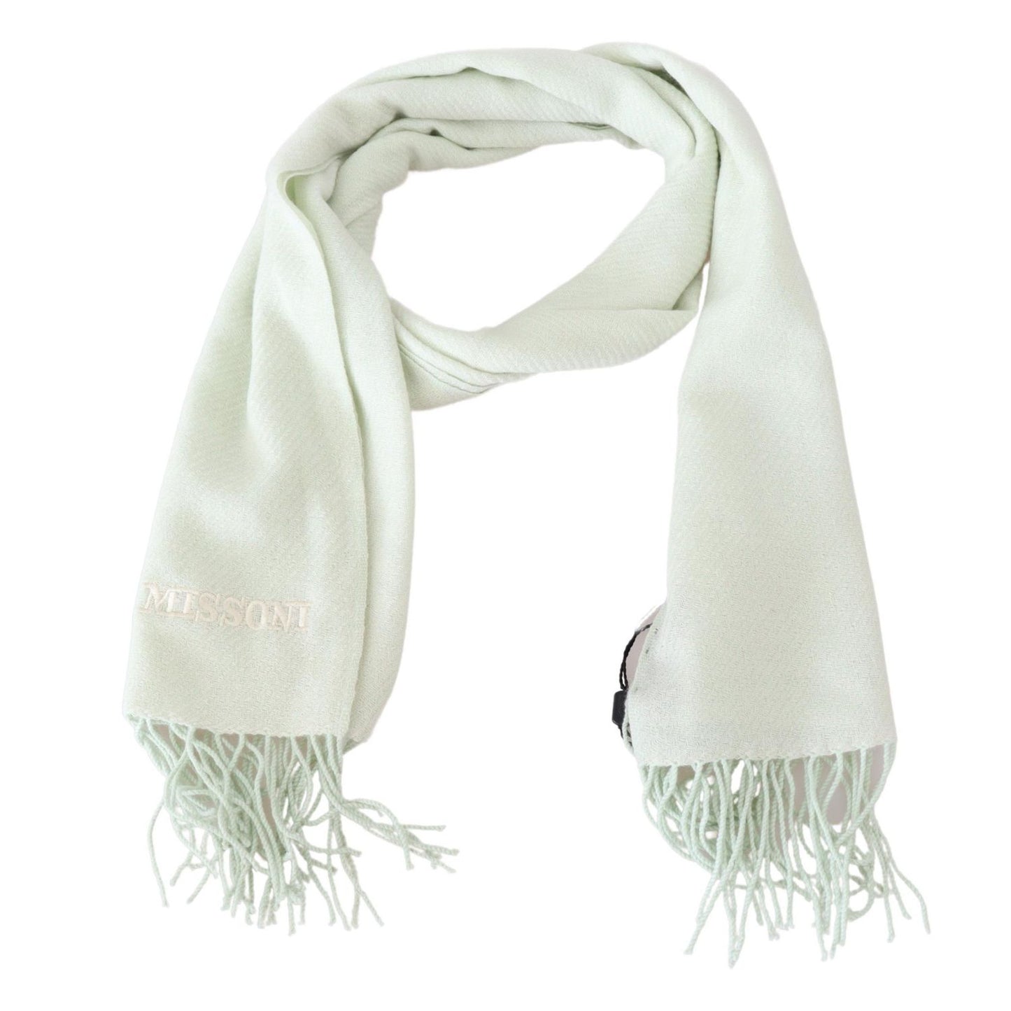 Missoni Light Green Pattern Cashmere Unisex Wrap Fringes Scarf