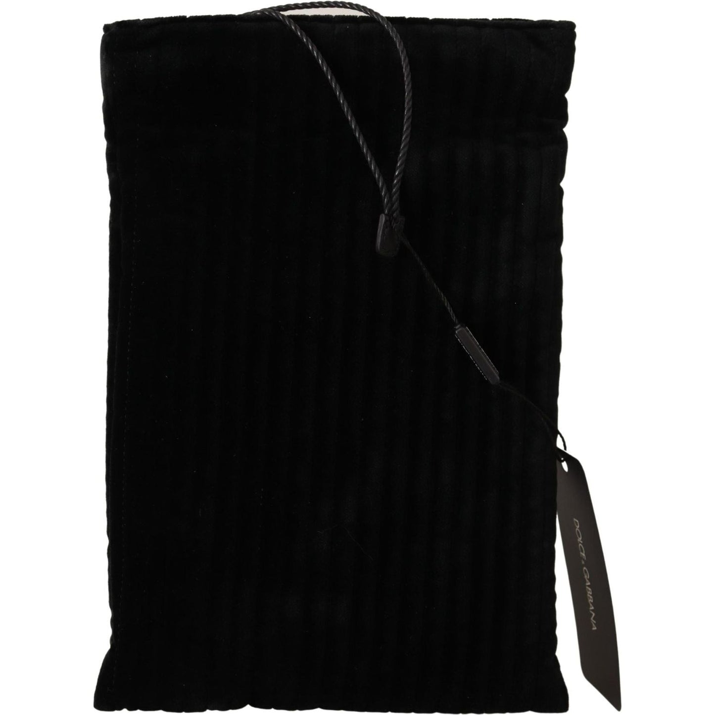 Dolce & Gabbana Black Velvet Quilt Drawstring Logo Plaque Pouch Bag