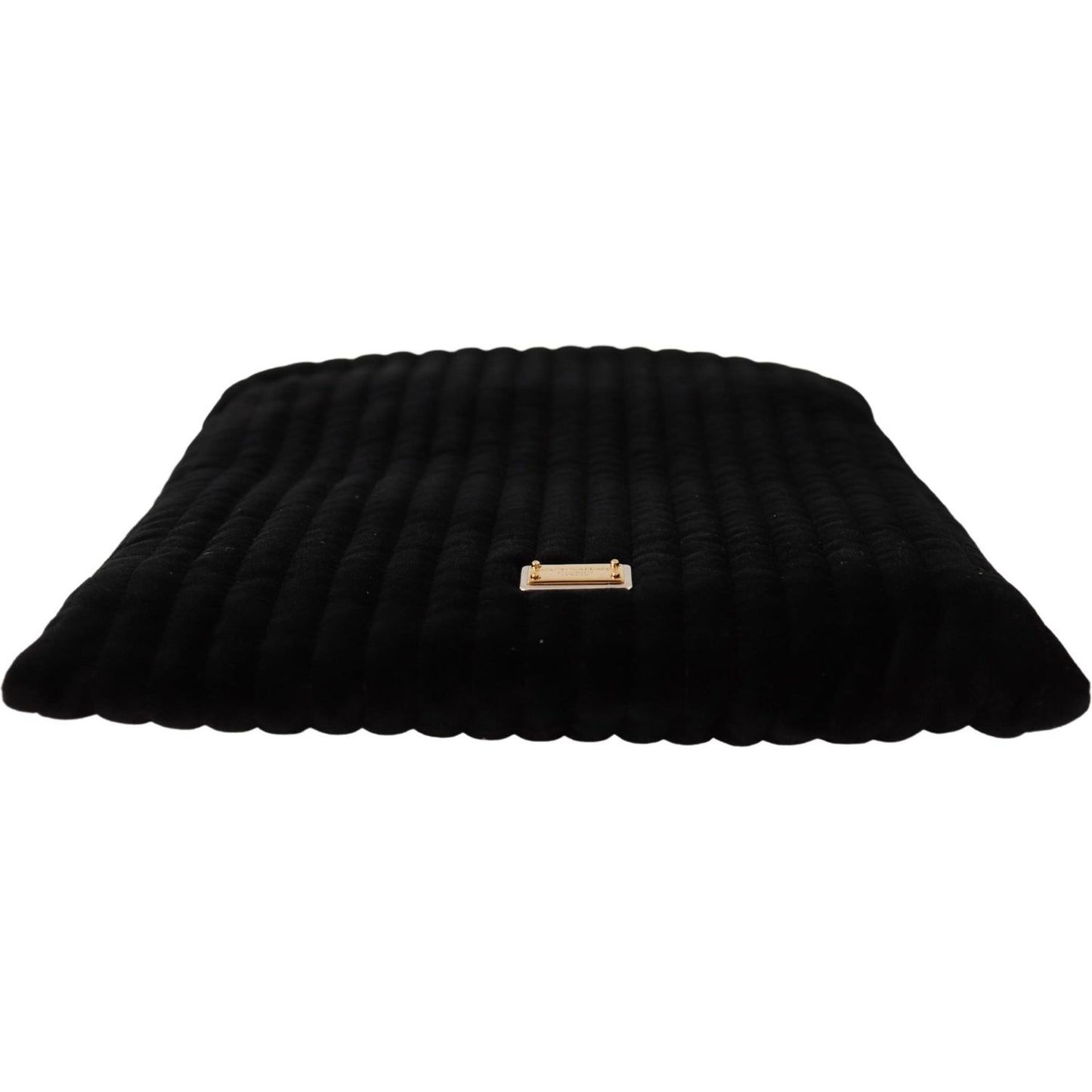 Dolce & Gabbana Black Velvet Quilt Drawstring Logo Plaque Pouch Bag