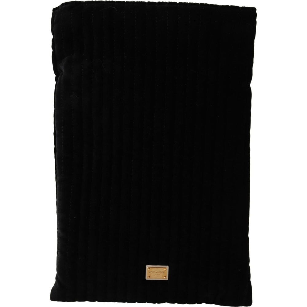 Dolce & Gabbana Black Velvet Quilt Drawstring Logo Plaque Pouch Bag