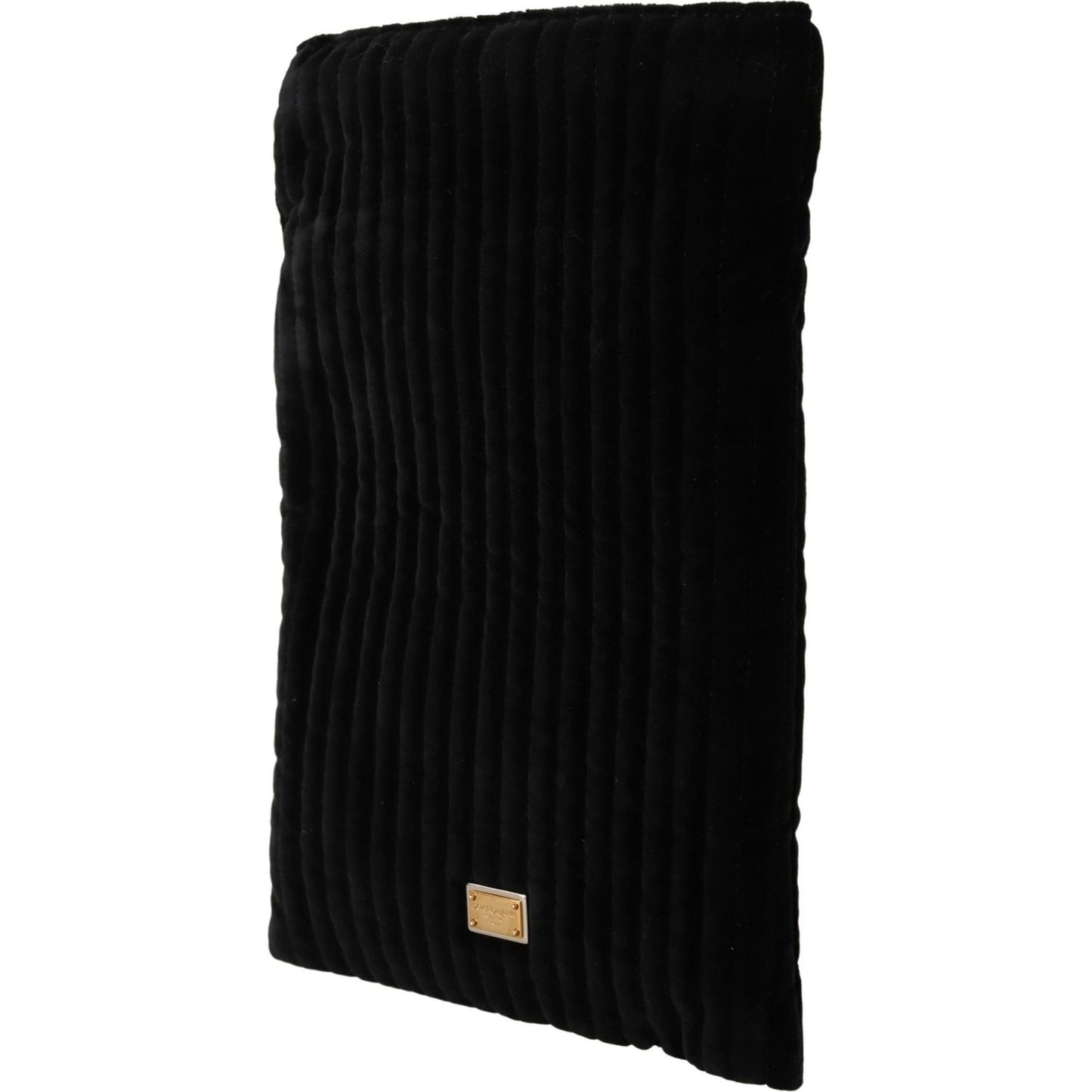 Dolce & Gabbana Black Velvet Quilt Drawstring Logo Plaque Pouch Bag