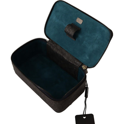 Dolce & Gabbana Gray Skin Leather Vanity Case Toiletry Shaving Bag