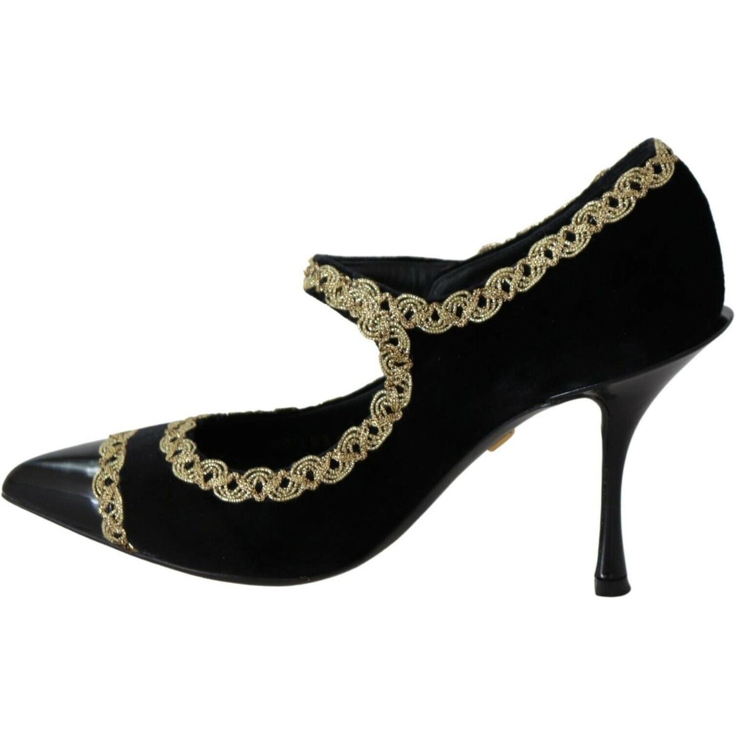 Dolce & Gabbana Black Embellished Velvet Mary Jane Pumps Shoes WOMAN PUMPS