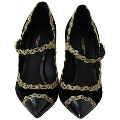 Dolce & Gabbana Black Embellished Velvet Mary Jane Pumps Shoes WOMAN PUMPS