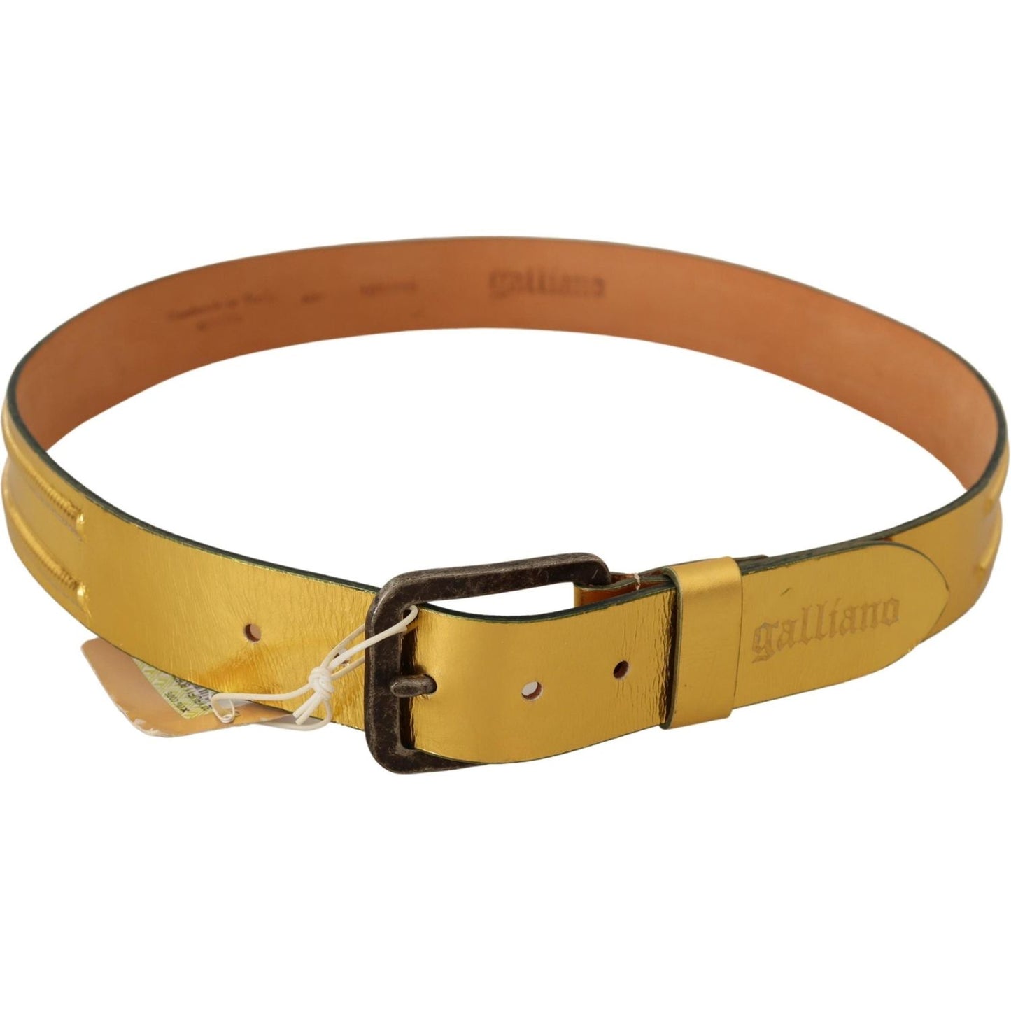 John Galliano Gold Genuine Leather Rustic Silver Buckle Waist Belt