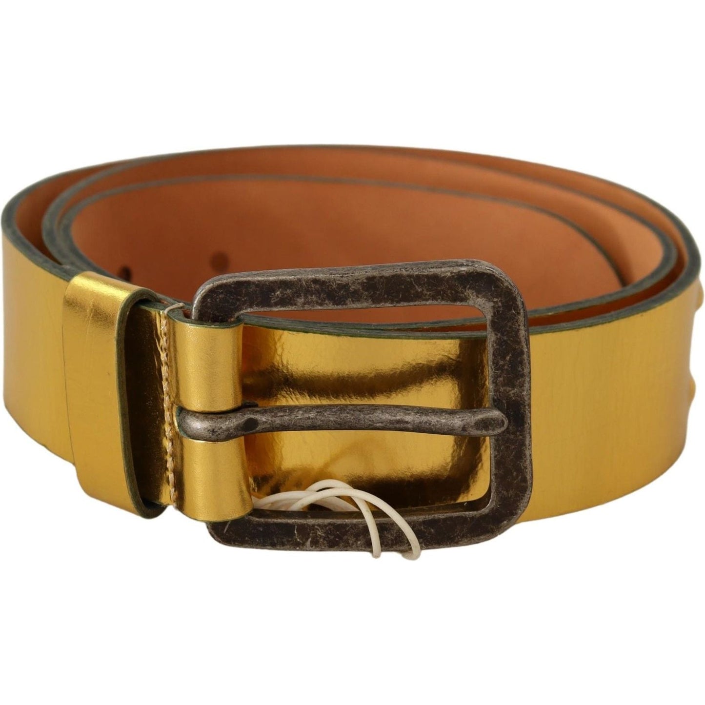 John Galliano Gold Genuine Leather Rustic Silver Buckle Waist Belt