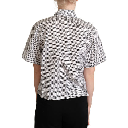 Dolce & Gabbana Black Polka Dot Collared Shirt White Blouse Top