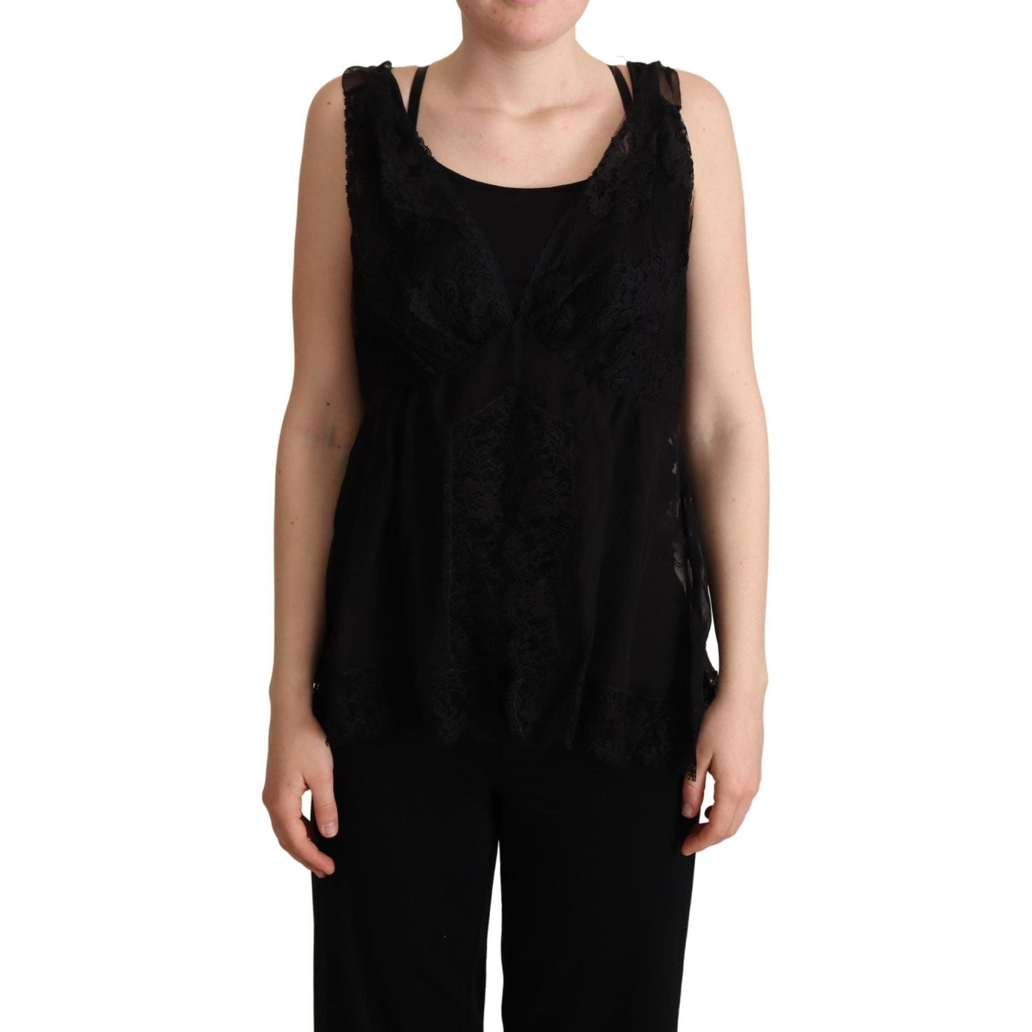 Dolce & Gabbana Black Silk Lace Trim Camisole Tank Top