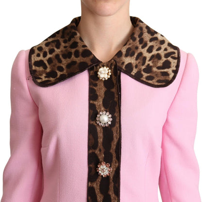 Dolce & Gabbana Pink Leopard Wool Trenchcoat Jacket