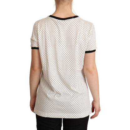 Dolce & Gabbana White Dotted Crewneck Cotton T-shirt