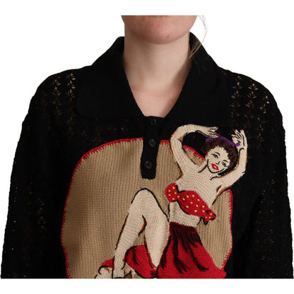 Dolce & Gabbana Black Embroidered Knitted Cotton Sweater
