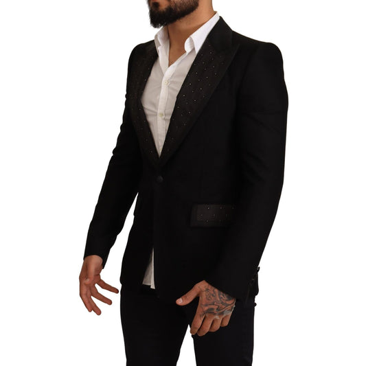 Dolce & Gabbana Black Wool Slim Fit Coat Blazer Jacket