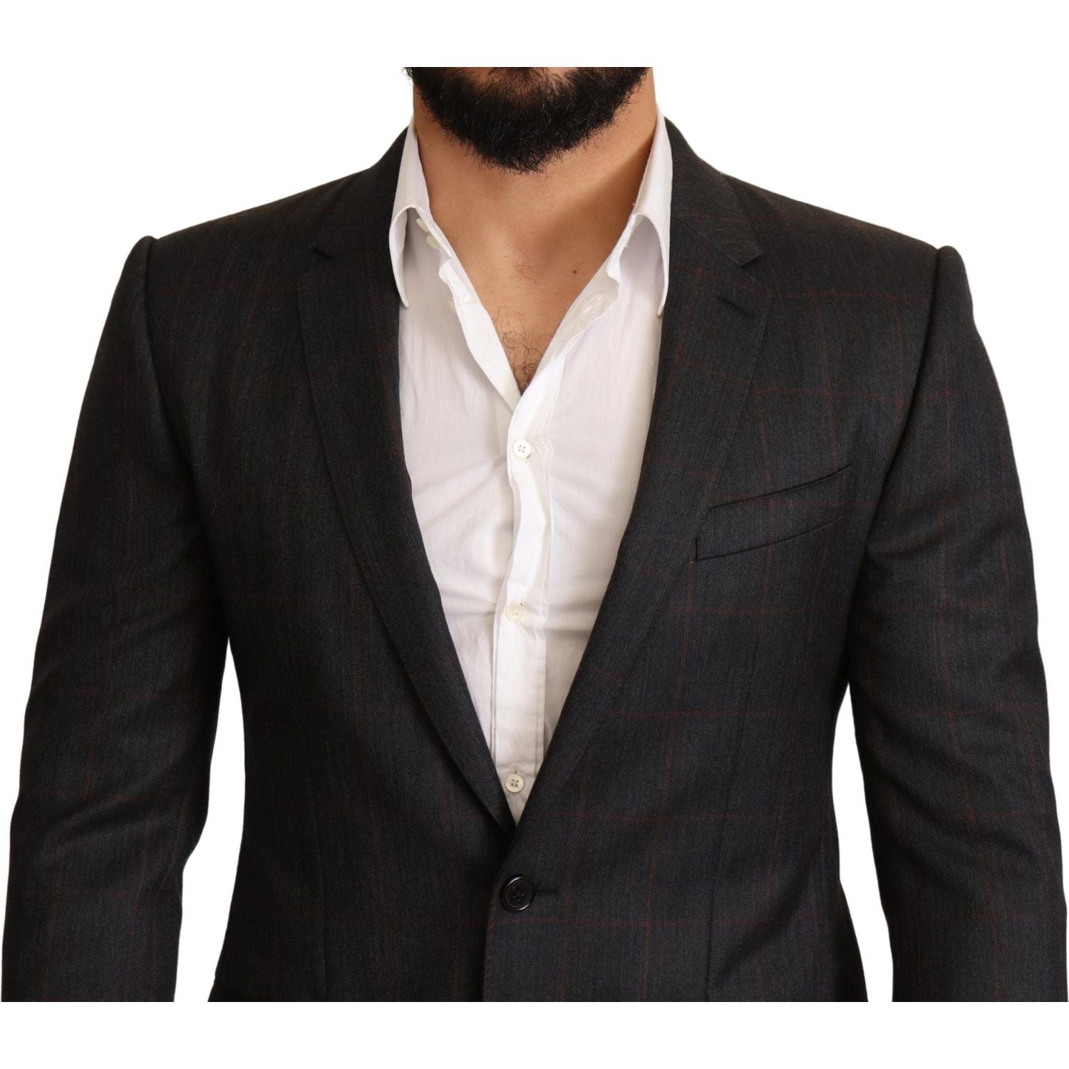 Dolce & Gabbana Gray Check Wool Slim Fit Blazer Jacket