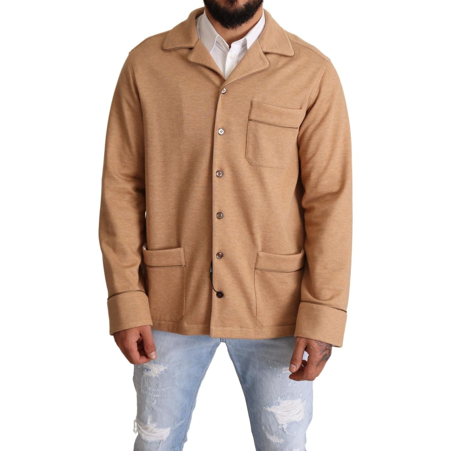 Dolce & Gabbana Brown Cotton Button Collared Coat Jacket