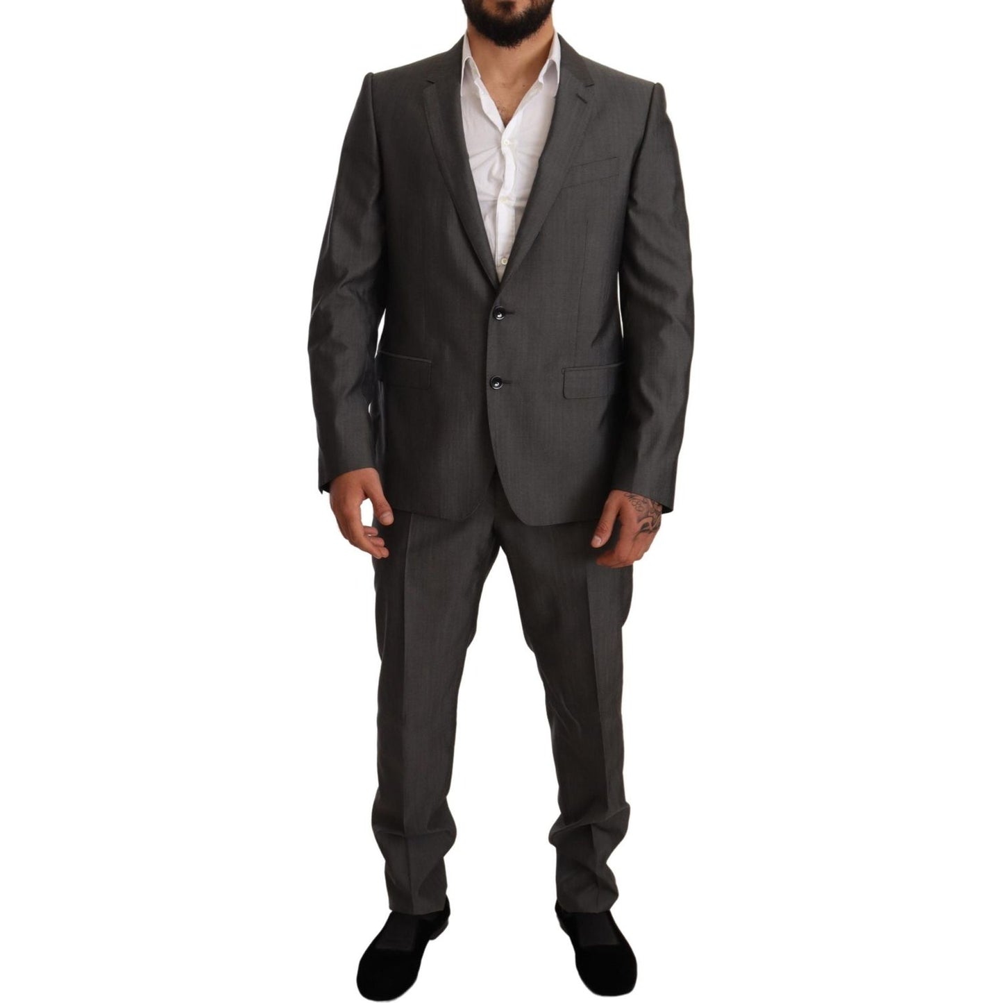 Dolce & Gabbana Gray Metallic MARTINI Slim Fit Set Suit Suit