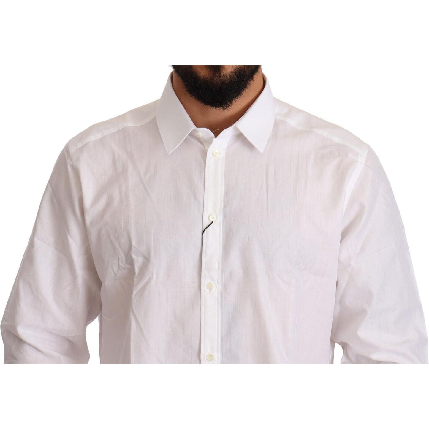 Dolce & Gabbana White Cotton Slim Fit Men MARTINI Shirt MAN SHIRTS