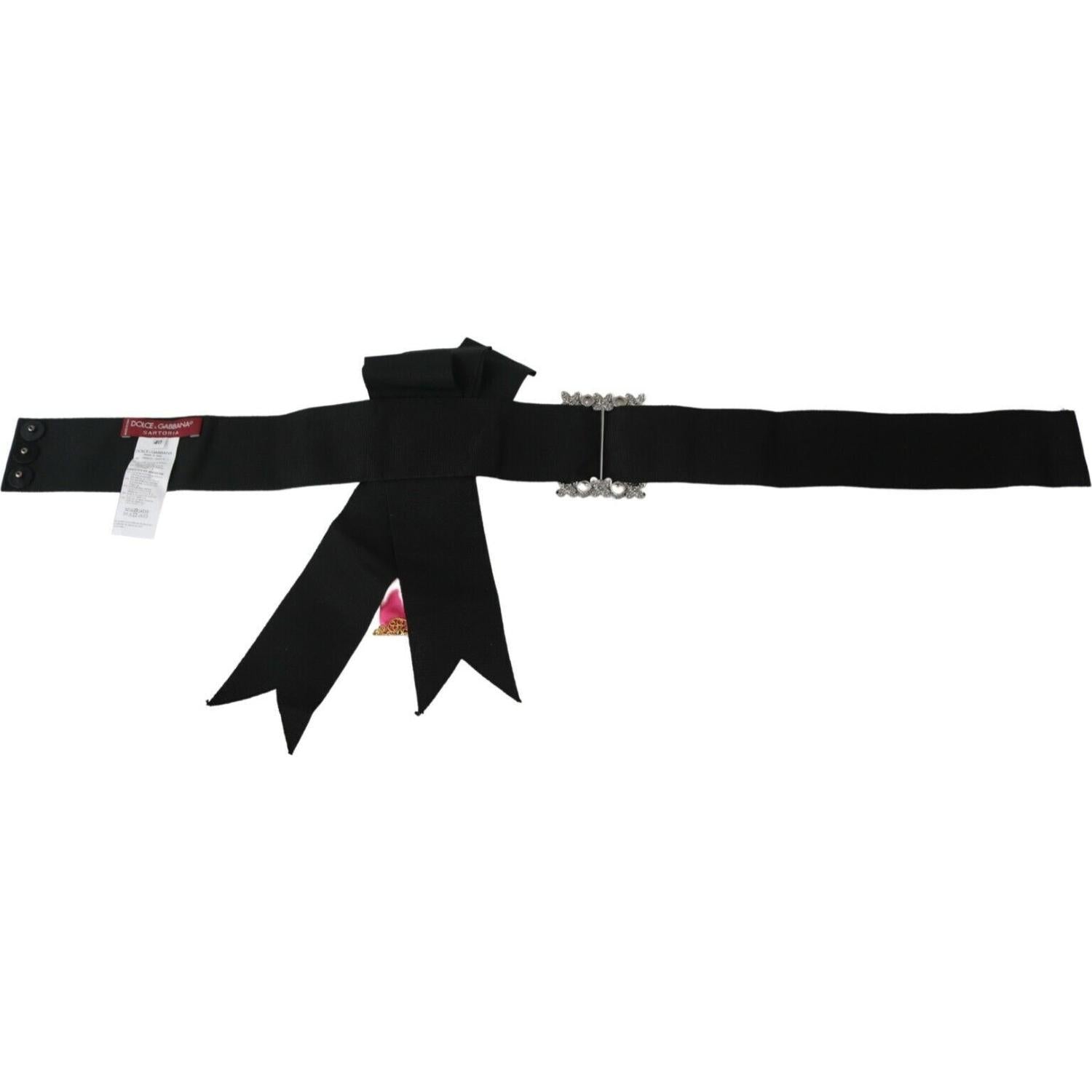 Dolce & Gabbana Black Pink Flower Brooch Crystals Cotton Belt