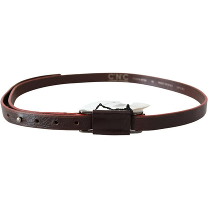 Costume National Brown Leather Double Rustic Silver Buckle Belt WOMAN BELTS