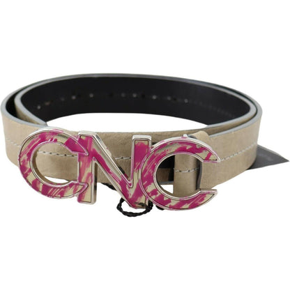 Costume National Beige Leather Pink Letter Logo Buckle Belt WOMAN BELTS