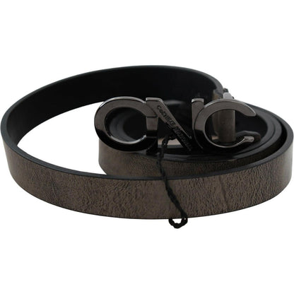Costume National Dark Brown Leather Letter Logo Buckle Belt