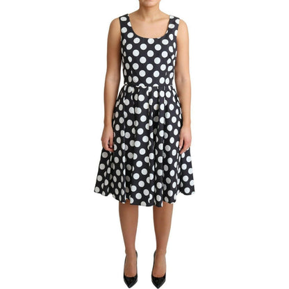 Dolce & Gabbana Black Polka Dotted Cotton A-Line Dress WOMAN DRESSES