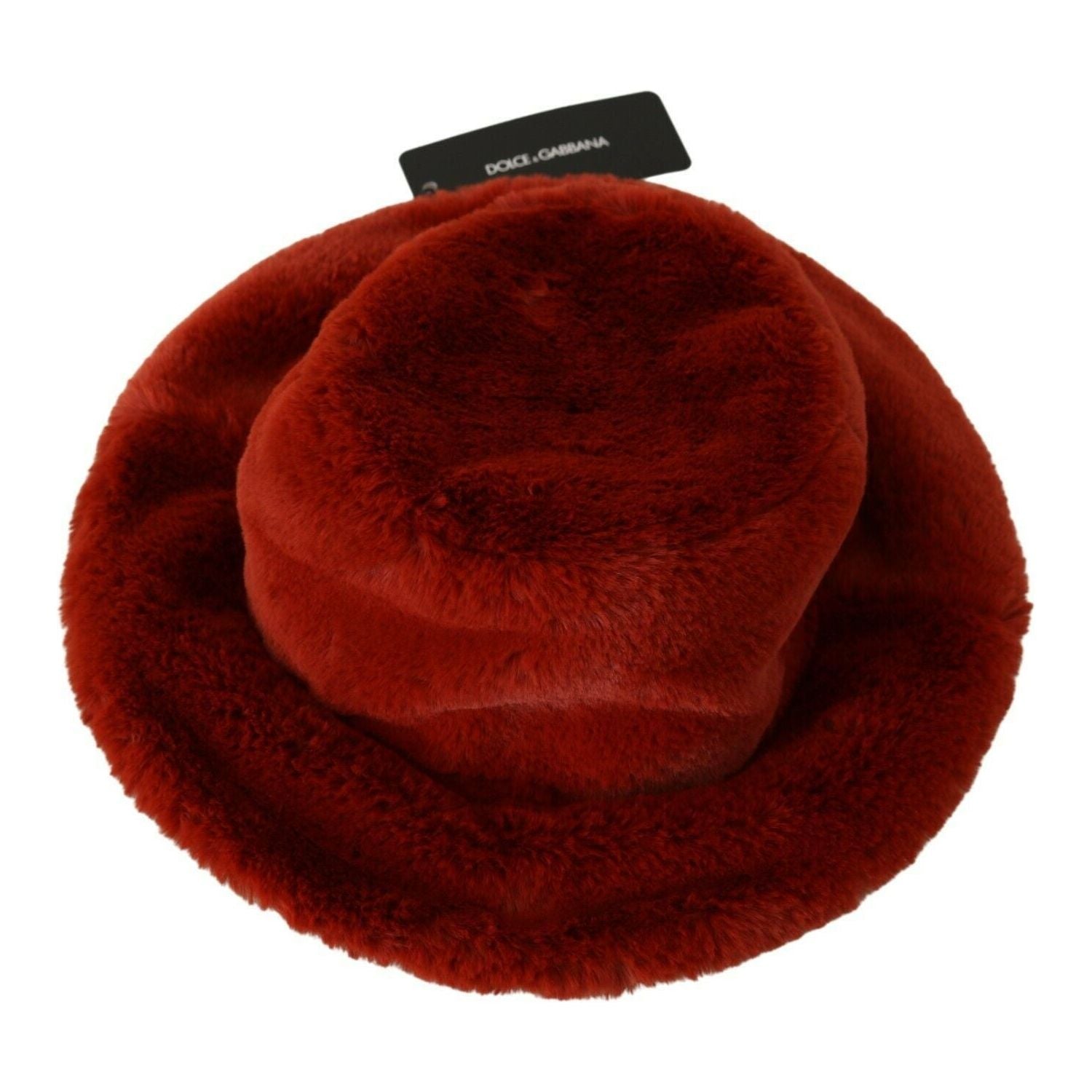 Dolce & Gabbana Red Bordeaux Fur Wide Brim Bucket  Hat