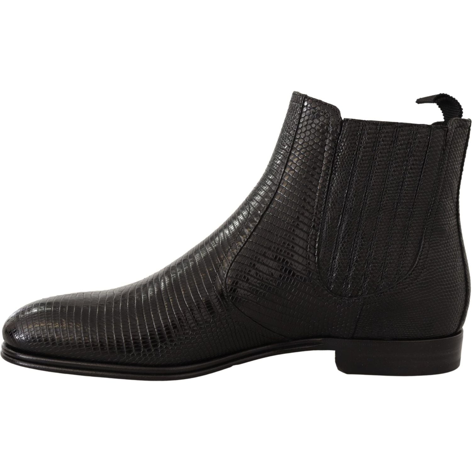 Dolce & Gabbana Black Leather Lizard Skin Ankle Boots